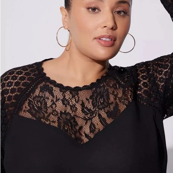 TORRID Georgette Lace Mix Elegant Black Lace Women's Top - Picture 2 of 3